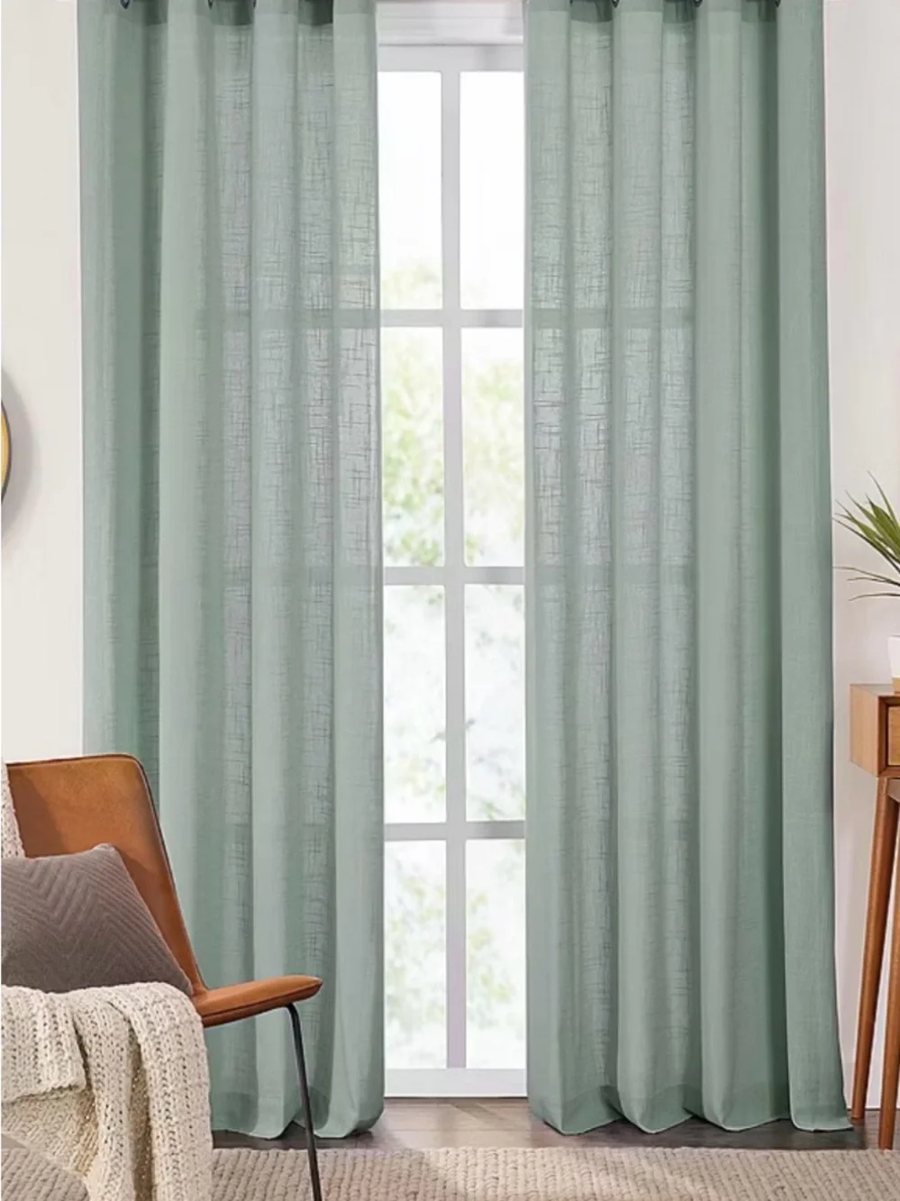 DarkSage Green Sheer Curtain Panels - Soft Light-Filtering Drapes